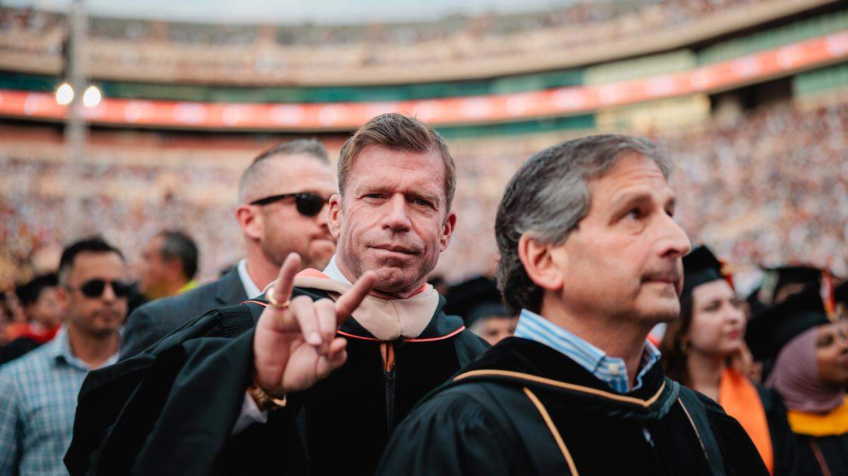 Taylor Sheridan at the University of Texas at Austin’s spring 2025 commencement on May 10, 2025.