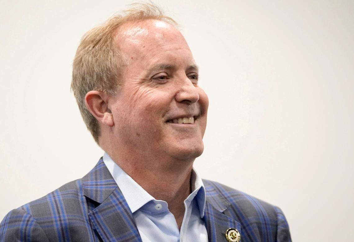 Texas Attorney General Ken Paxton speaks against Republicans supporting Rep. Dustin Burrows in the Texas House speaker’s race at the headquarters for Texas Scorecard, a conservative advocacy group, in Leander Tuesday January 7, 2025. The event in Leander came after a similar rally in Fort Worth where Paxton urged grassroots Republicans to pressure GOP members of the Texas House not to give power to Democratic lawmakers during the upcoming legislative session.
