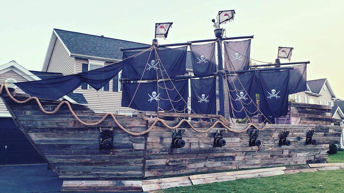 A pirate ship built in a New York man’s yard is an example of how Americans are refusing to give up Halloween celebrations due to COVID-19