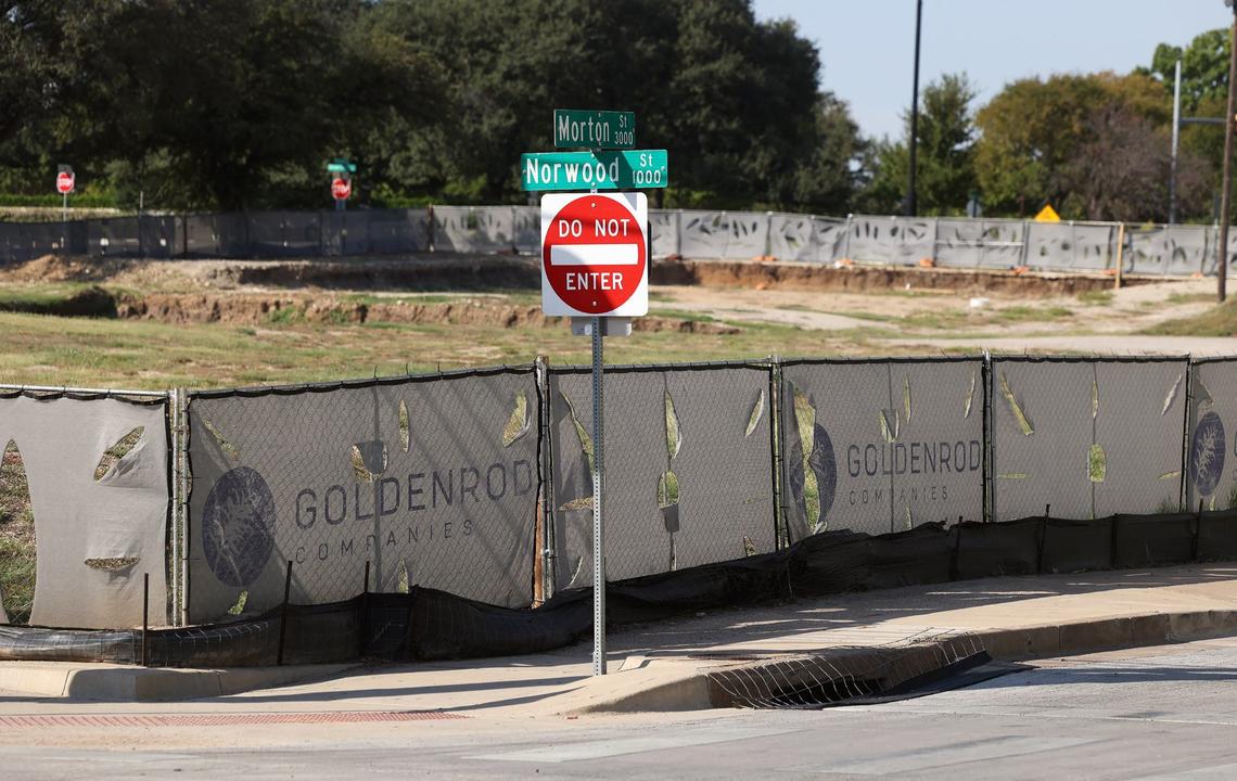 An empty lot at the corner of Morton and Norwood street, the future home of the One University development.