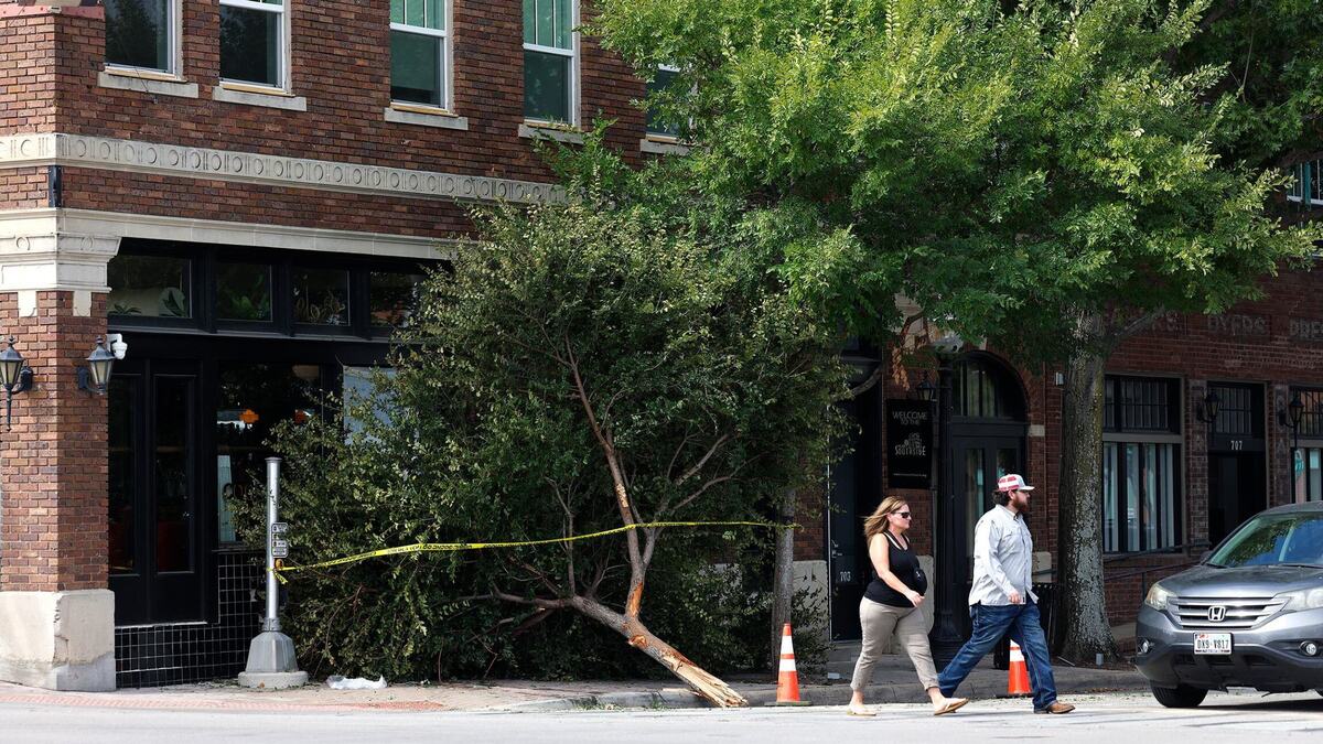 Damage can be seen at the intersection of Magnolia Street and Hemphill Street after a vehicle lost control and crashed into Walloon’s Restaurant on Friday, Aug. 30, 2024, in Fort Worth.