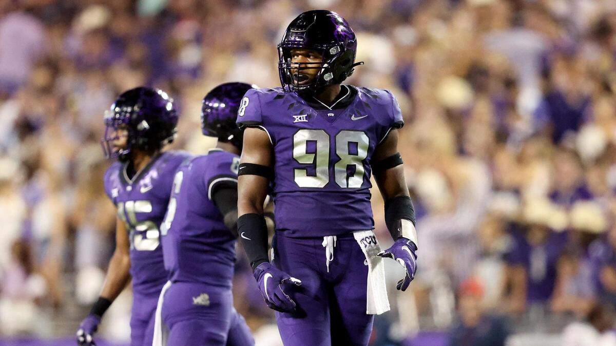 After playing safety at Frisco High School, Dylan Horton made his first start at defensive end for TCU on Saturday, finishing with three tackles, one tackle for loss and one quarterback hurry in a 45-3 victory over Duquesne.
