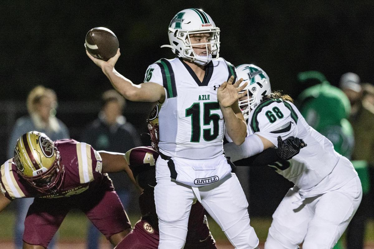 Azle quarterback Derrek Vowell (15) passes the ball in the first half of an Class 5A Division I playoffs game between Saginaw and Azle at Rough Rider Stadium in Saginaw on Friday, Nov. 15, 2024.