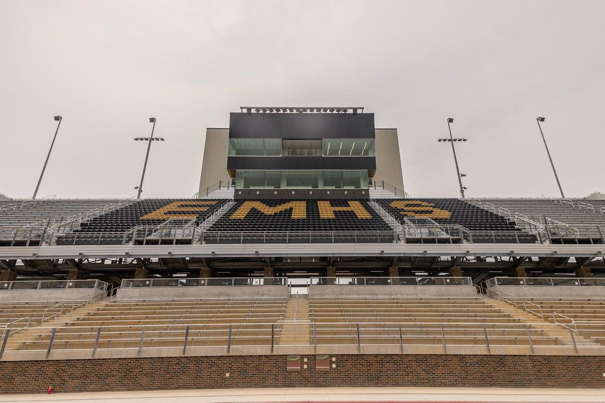 The inside of Knight Stadium at Eagle Mountain High School.