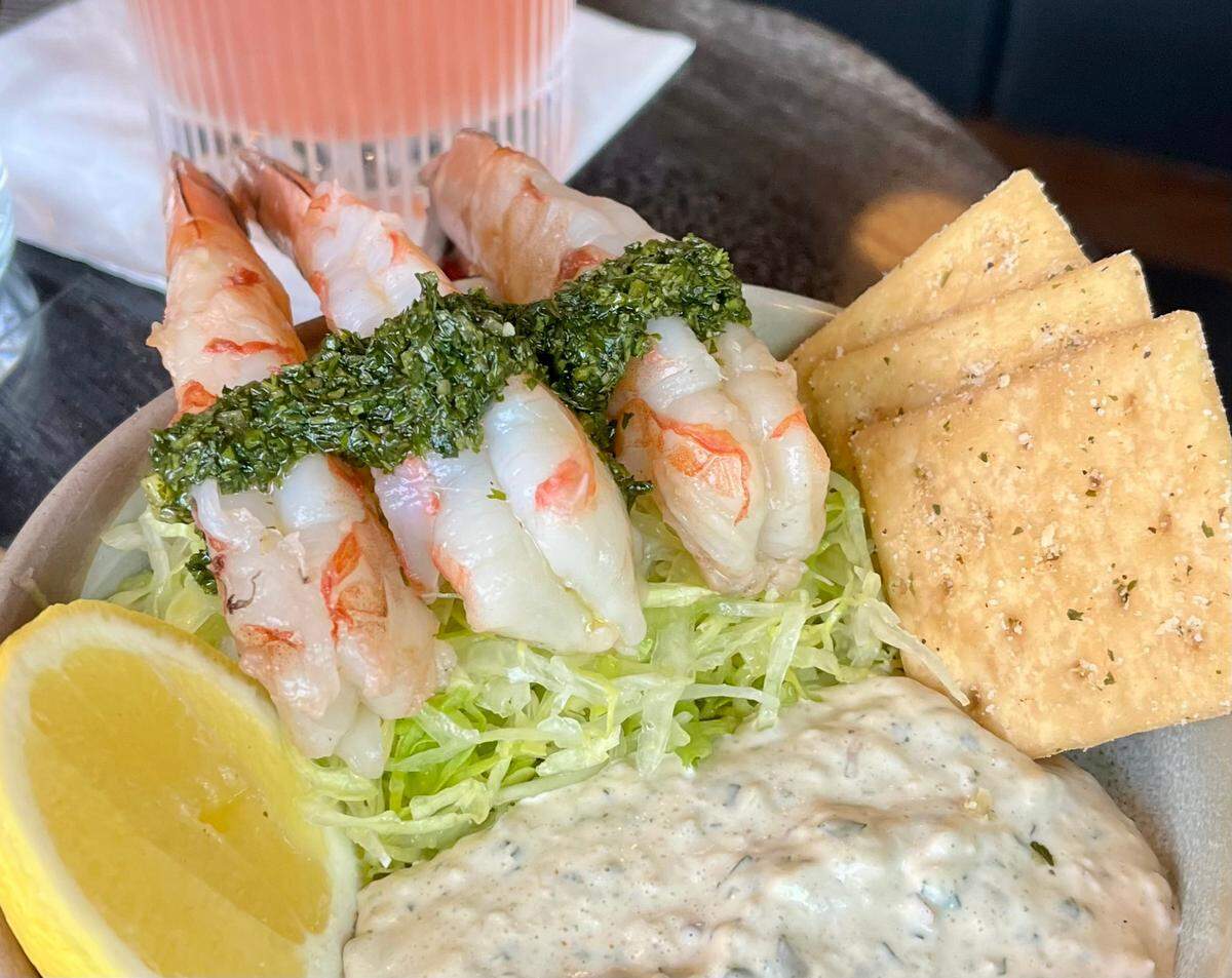 Chilled Gulf shrimp from the appetizer menu at Duchess inside the Nobleman hotel in Fort Worth, Texas, May 10, 2025,