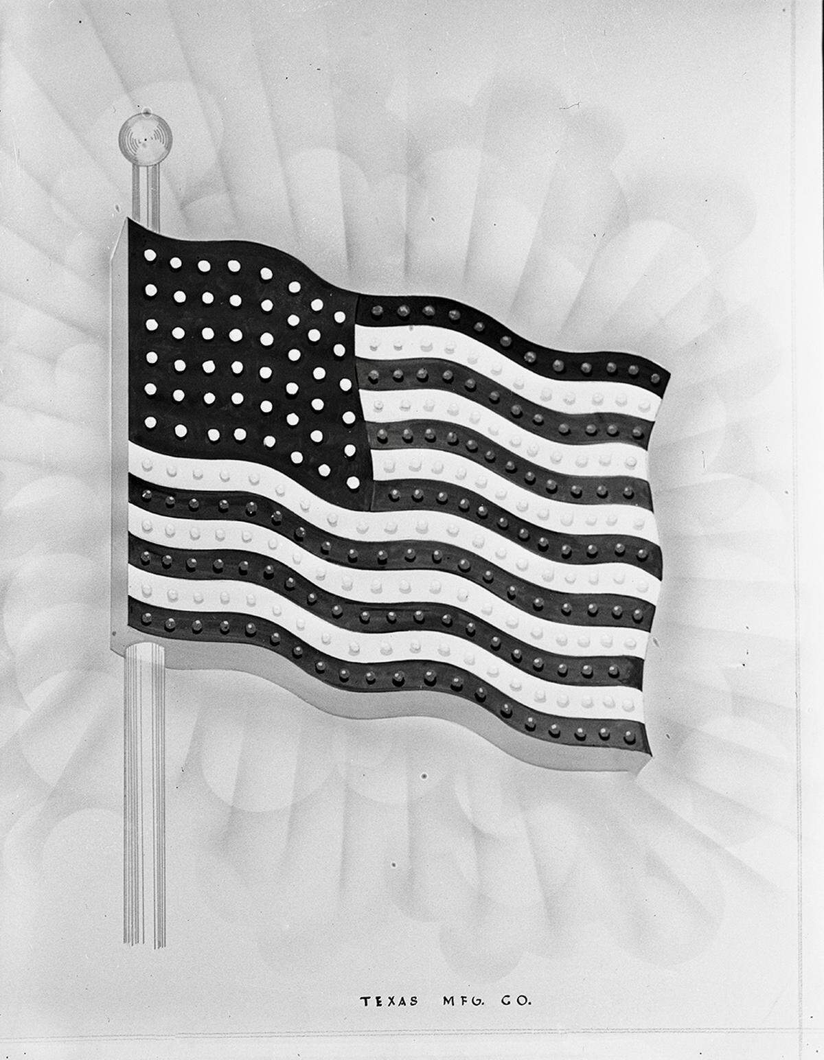 The model for the steel-and-lights electric U.S. flag that the Fort Worth Jaycees donated in 1954 for the Tarrant County courthouse.