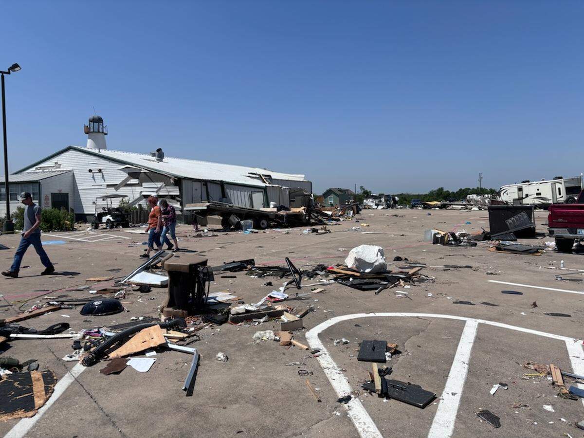 Debris scattered across the RV park at Ray Roberts Marina on Sunday, May 26, 2023, after it was heavily damaged Saturday night when a line of severe storms moved through Cooke County.