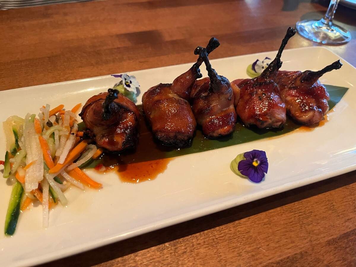 The Quail Knots (ask for them wrapped in bacon) are a crowd favorite at the Winewood Grill in Grapevine.