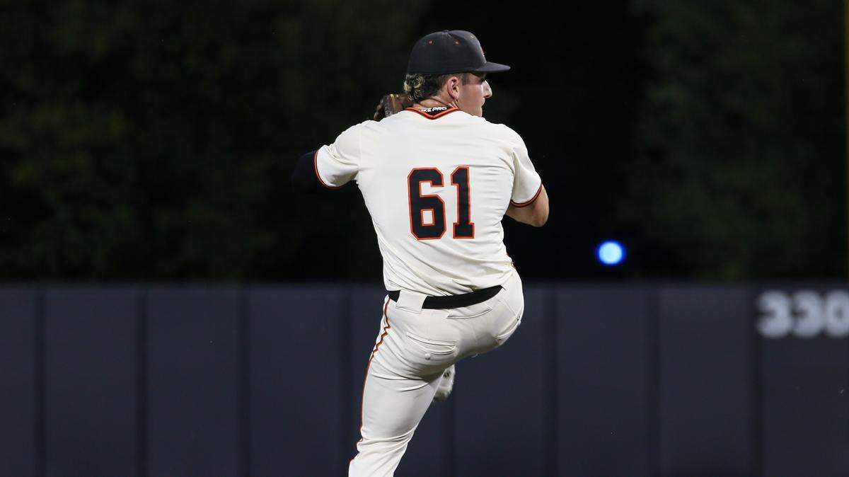Aledo pitcher Lucas Nawrocki winds up against McKinney North in Game 1 of their UIL Class 5A Division I state semifinal baseball game on Thursday, May 28, 2026, at Horner Ballpark on the Campus of Dallas Baptist University in Dallas, Texas.