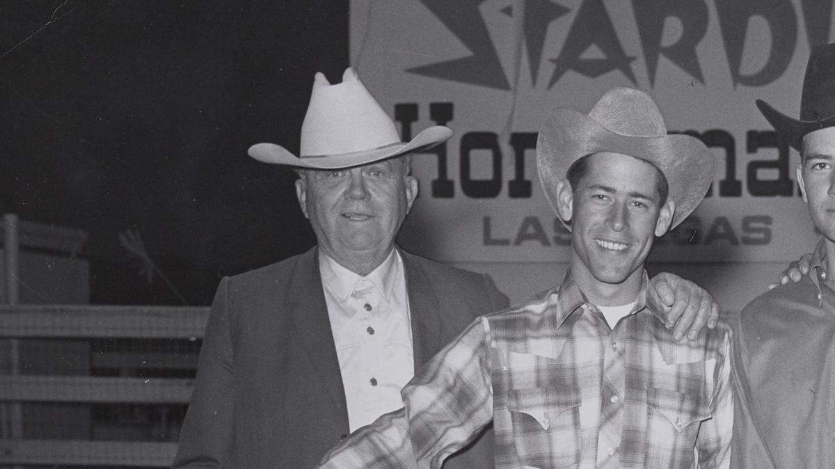 Benny Binion, left, with rodeo champions in Las Vegas in 1968.