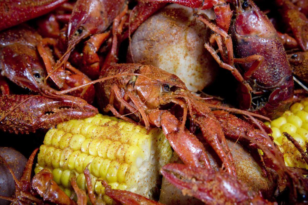 A crawfish platter at the Flying Fish in Fort Worth, seen April 10, 2009.