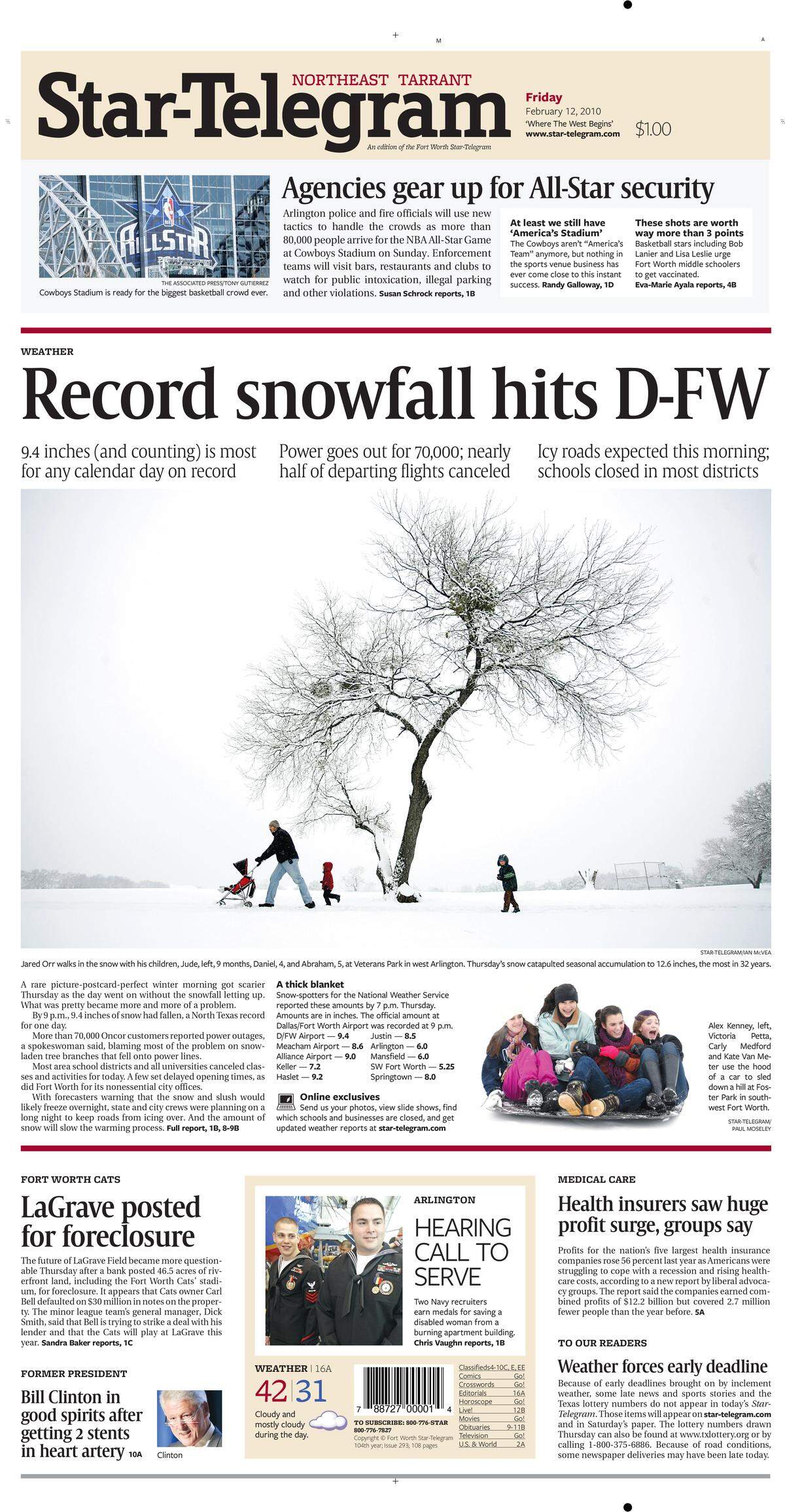 The Star-Telegram’s front page on Feb. 12, 2010
