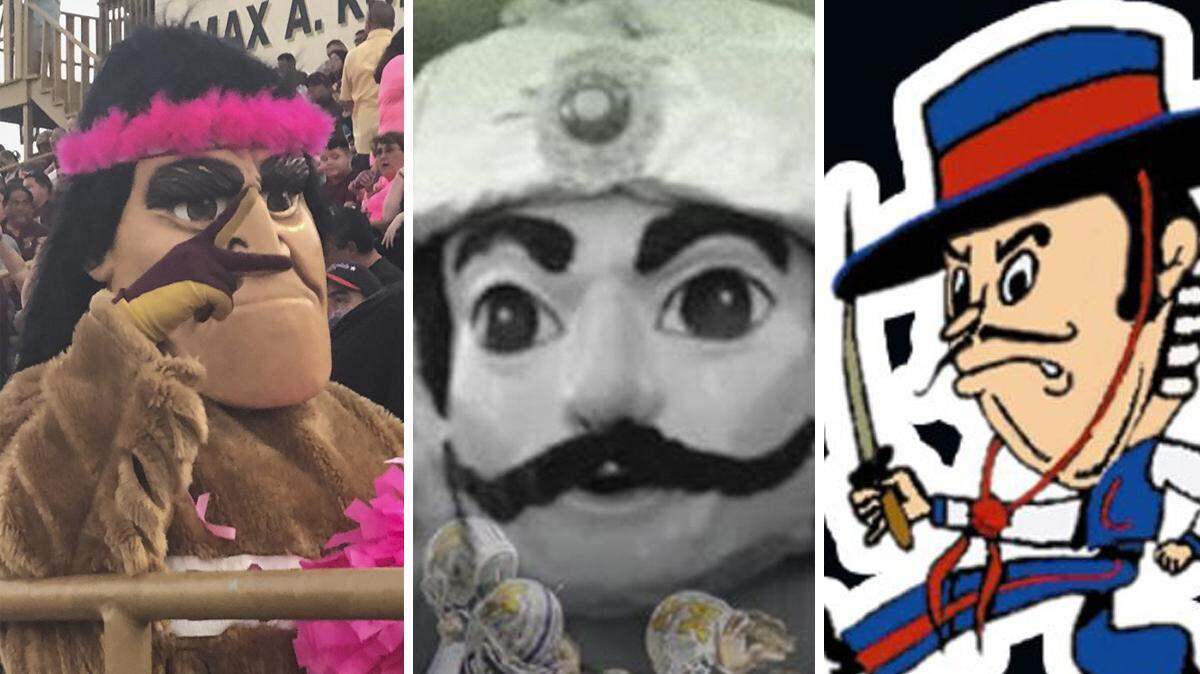 The mascots for Harlandale (left), Munday (middle) and Amarillo Palo Duro (right) are shown in this composite photo.