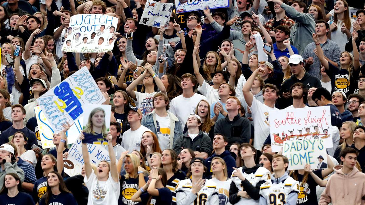 Highland Park student fans get rilled up in the second half of a high school Class 5A Division I State Semifinals football playoff game at AT&T Stadium, Arlington, Texas, Saturday, Dec. 15, 2018. Highland Park won 43-21. (Star-Telegram Bob Booth)