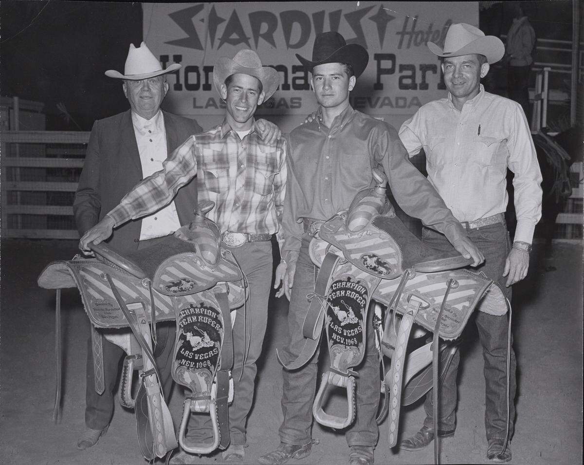 Benny Binion, left, with some of the rodeo champions in Las Vegas, 1968.