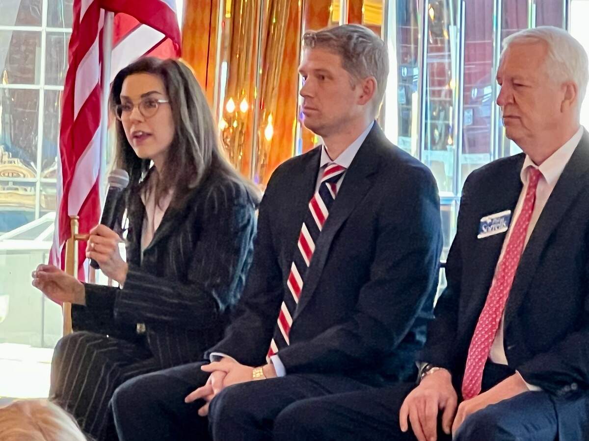 Republican district attorney candidates Mollee Westfall, Matt Krause and Phil Sorrells at the Fort Worth Republican Women’s Club forum Jan. 26, 2022 at the City Club in Fort Worth.