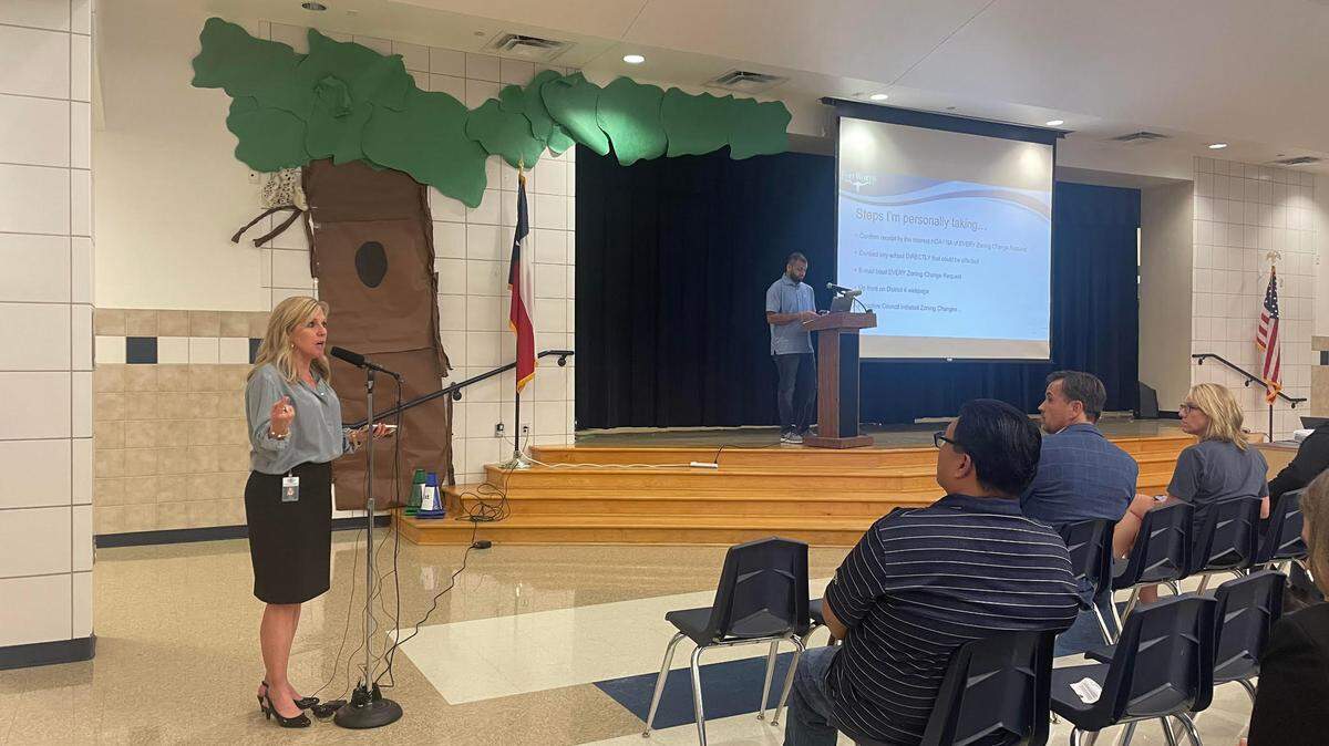 Keller ISD Superintendent Tracy Johnson asked Fort Worth city leaders at a Wednesday night public hearing at Basswood Elementary to stop the construction of a motel that is planned next to the school.