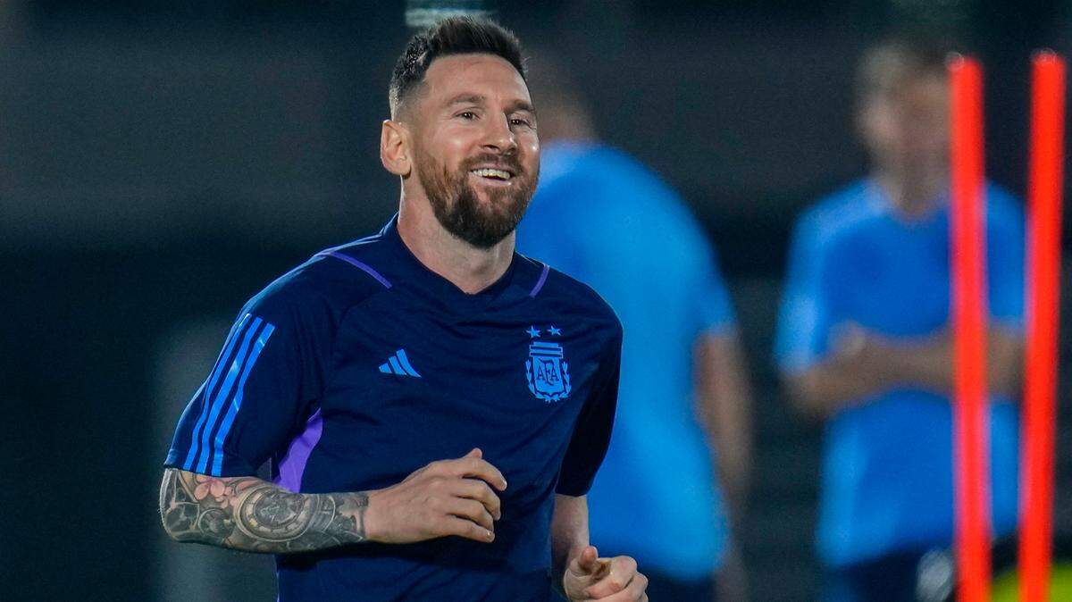 Argentina’s Lionel Messi takes part during a training session of Argentina national team on the eve of the final soccer match between Argentina and France.