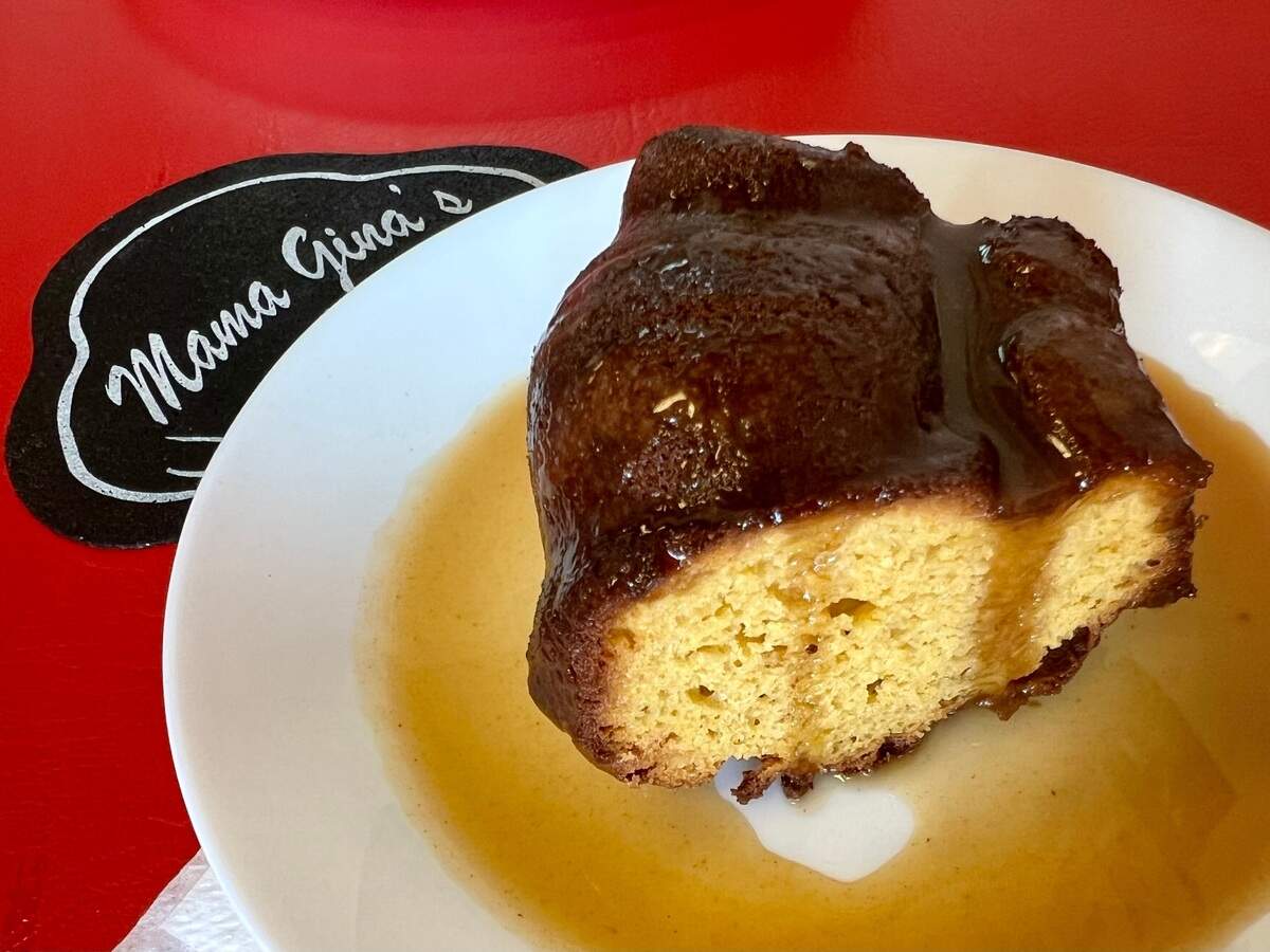 Sweet-potato pound cake with candied-sweet-potato-caramel sauce is a specialty at Mama Gina’s.
