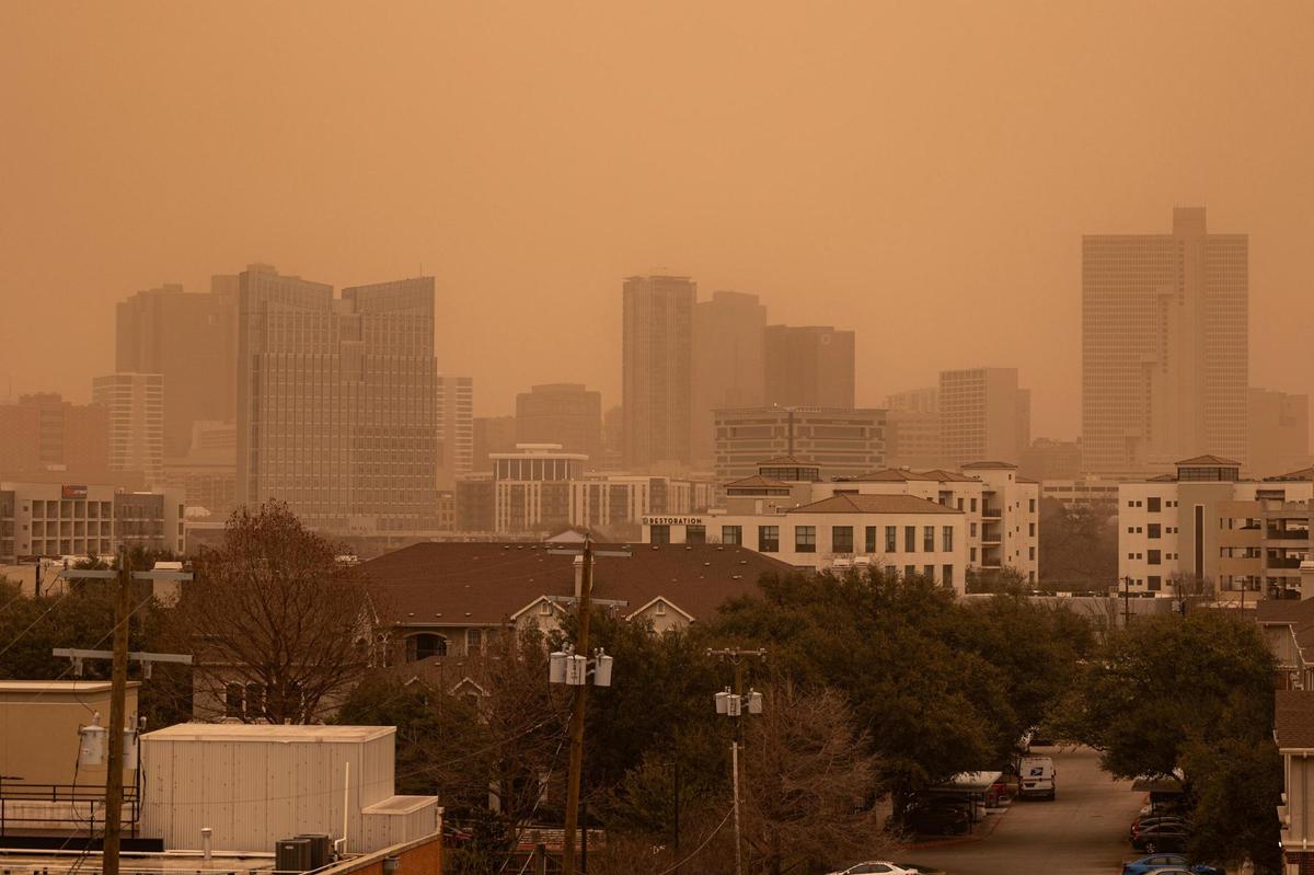 Strong winds blow dust through Fort Worth on Tuesday, March 4, 2025. The dust is coming from West Texas. North Texans can expect visibility to be just a few miles in some areas Tuesday, according to the National Weather Service.