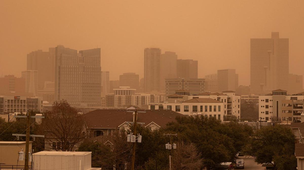 Strong winds blow dust through Fort Worth on Tuesday, March 4, 2025. The dust is coming from West Texas. North Texans can expect visibility to be just a few miles in some areas Tuesday, according to the National Weather Service.