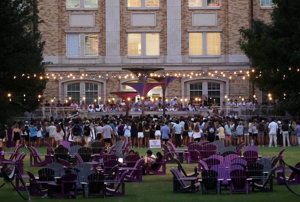 A vigil for TCU student Wes Smith is held on the university’s campus on Wednesday, September 6, 2023, in Fort Worth. Smith was shot and killed in an apparently random act of violence on Friday.