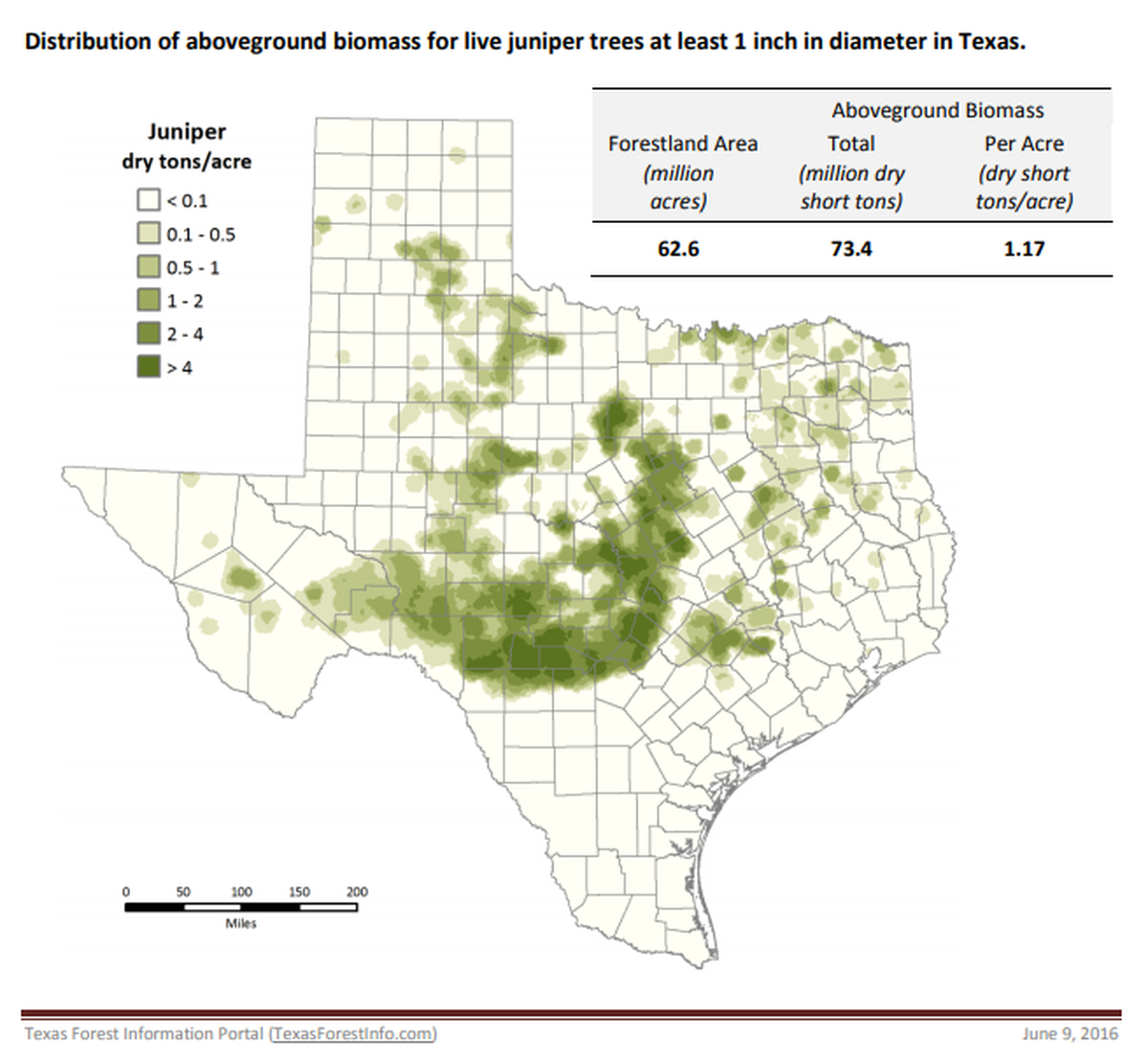 Ashe Juniper distribution across Texas with the darker green parts being the more concentrated areas with pollen.