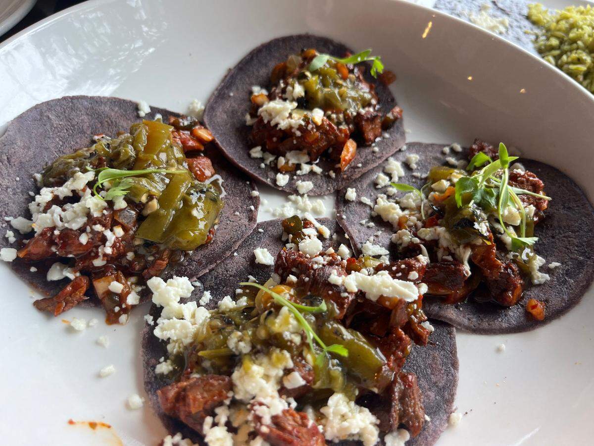 The Hatch tacos are one the Santa Fe inspired dishes on Mi Dia’s extensive menu. The steak is sweet and smokey with salty queso fresco.