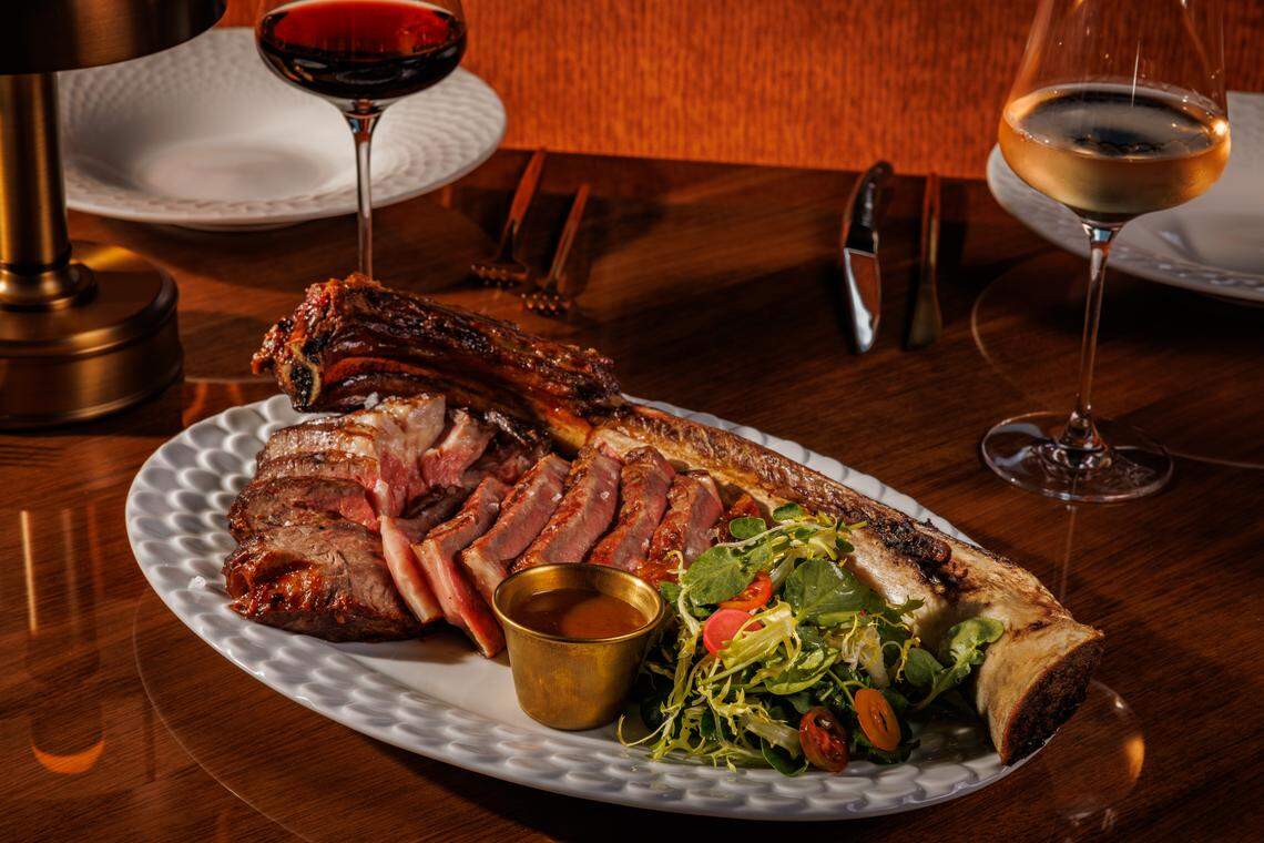 The Iradori wagyu tomahawk steak is a main entree served at The Monk.