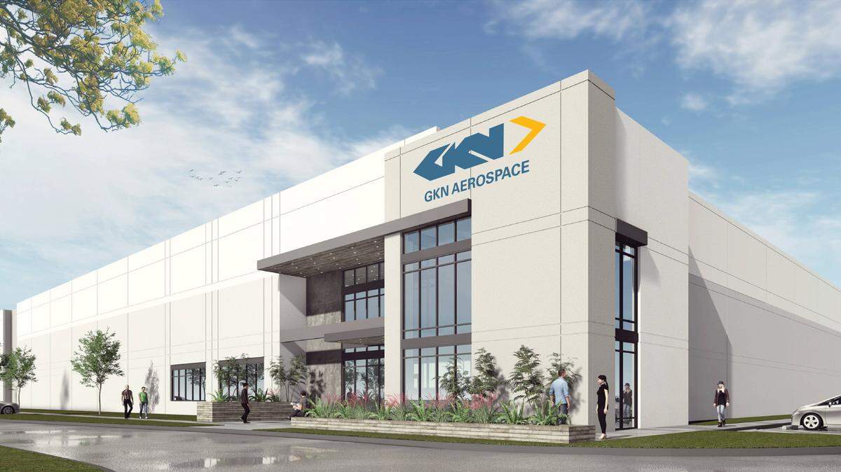 An office park building with the logo for British aerospace company GKN on the front. 