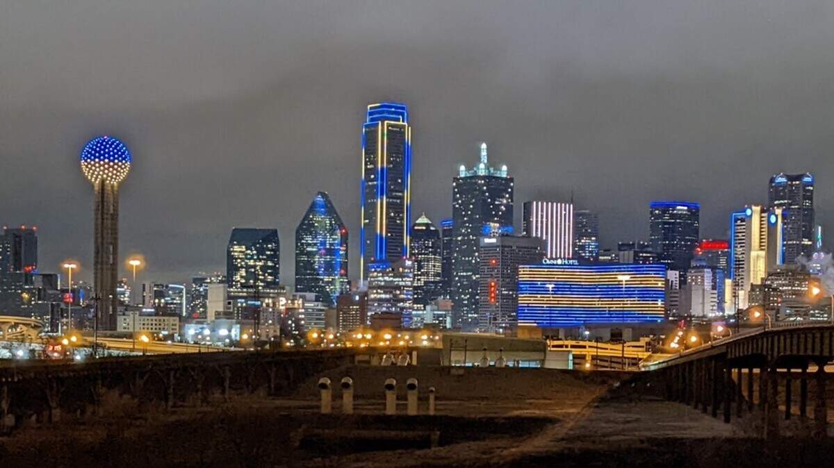 Dallas’ skyline was lit up in the colors of the Ukranian flag Feb. 24, 2022, in a show of support for the nation being invaded by Russia. The Dallas City Council passed a resolution March 9 to condemn the invasion and suspend diplomatic ties with its Russian “sister city.”