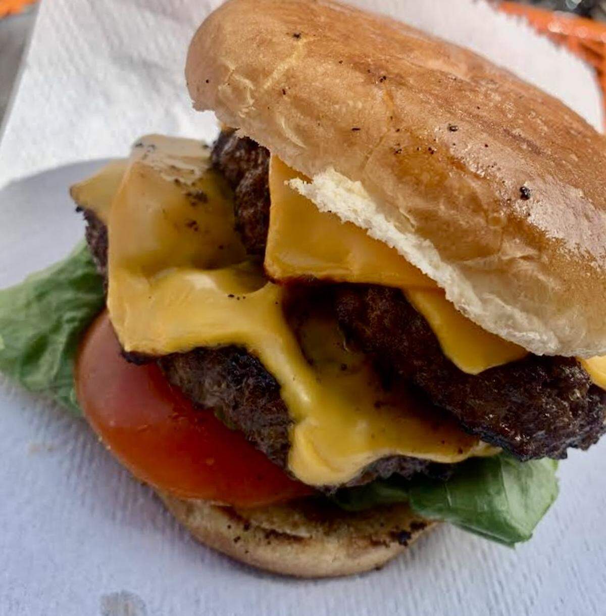 A double cheeseburger at Fort Redemption.