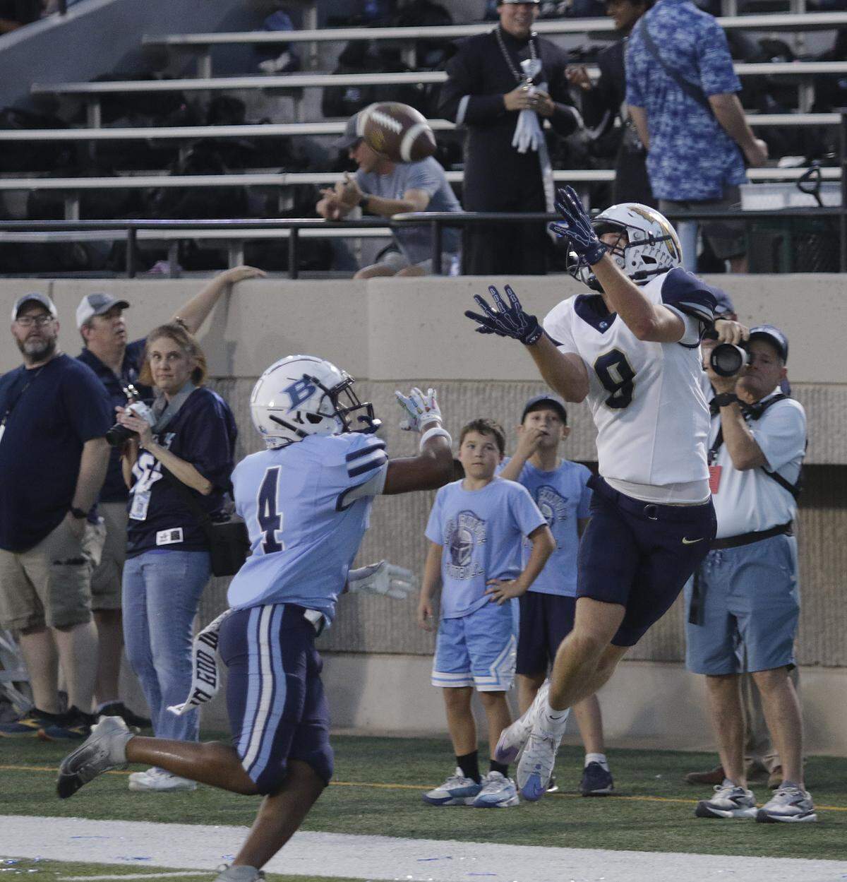 Keller’s Brock Meek can’t grab this pass as it falls incomplete  against  L.D. Bell during their game at Pennington Field on Friday, Sep. 19, 2025 