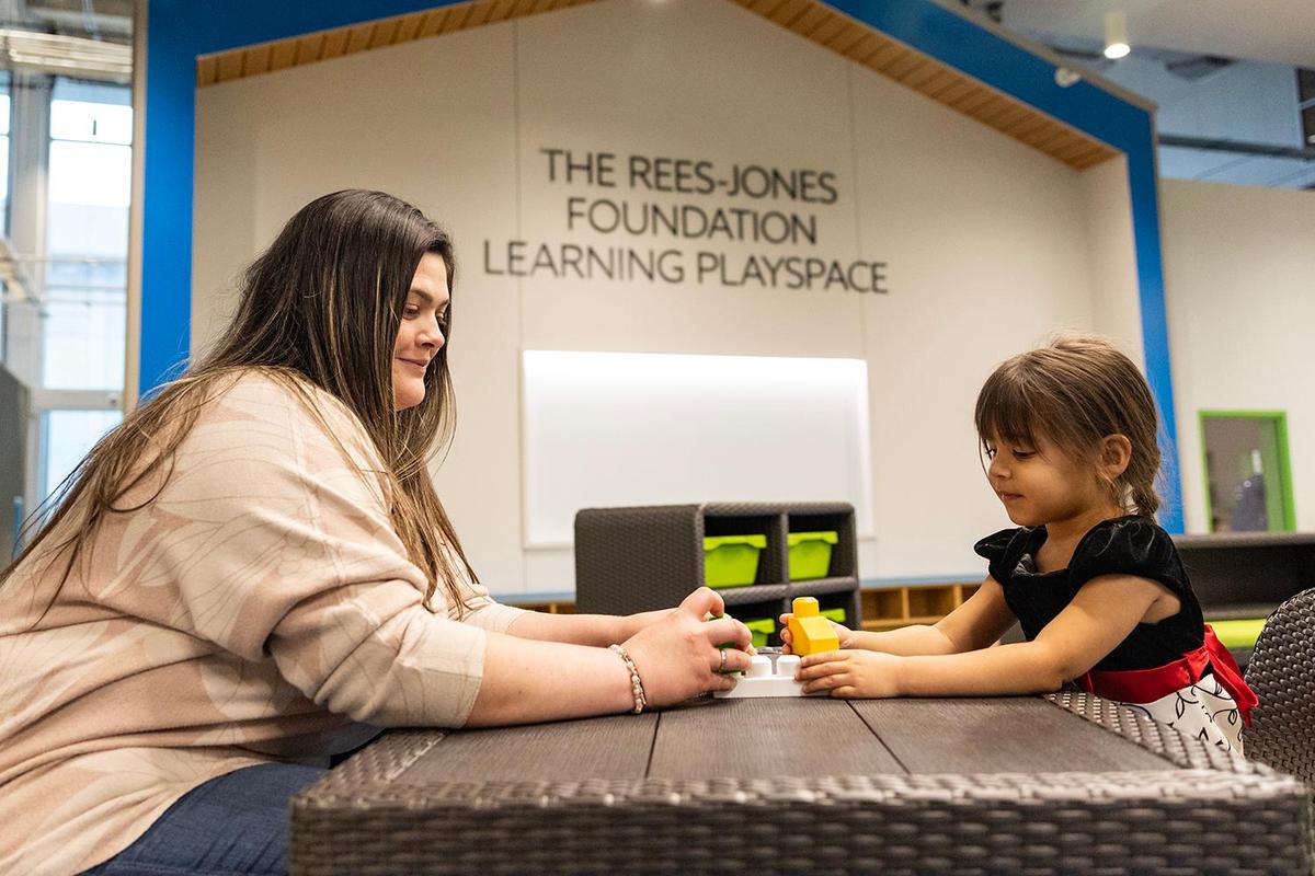 Ariel Vasquez, a client with the Center for Transforming Lives, plays with her daughter Maddison Ledesma, 4, in the Child Development Center of the organization’s new Riverside Campus in the Morningside neighborhood of Fort Worth on Friday, May 2, 2025.