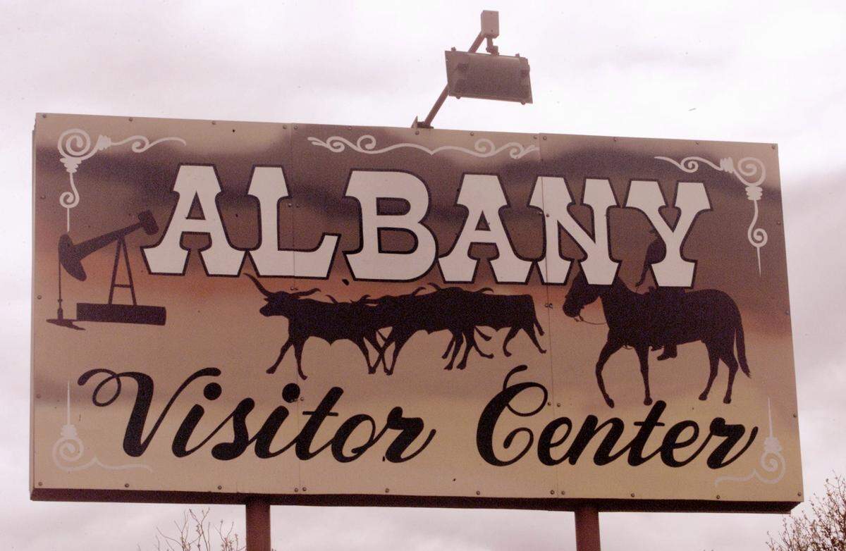 Photo of the Albany sign that sits above the Visitors Center and Chamber of Commerce in Albany, Texas. Photo taken Tuesday, March 25, 2003. (FWST/Jeffery Washington)Photo of the Albany sign that sits above the Visitors Center and Chamber of Commerce in Albany, Texas. Photo taken Tuesday, March 25, 2003.