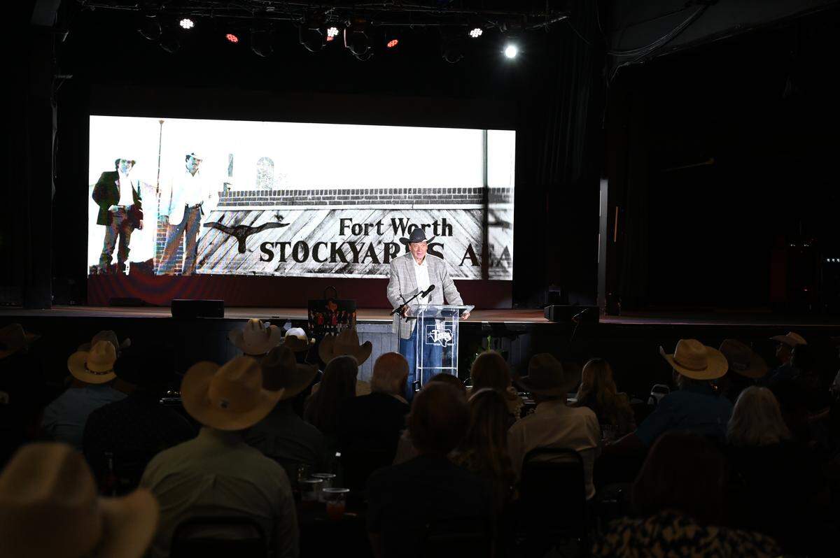 Billy Bob Barnett speaks at Billy Bob’s Texas’ 45th anniversary party on April 1, 2026.