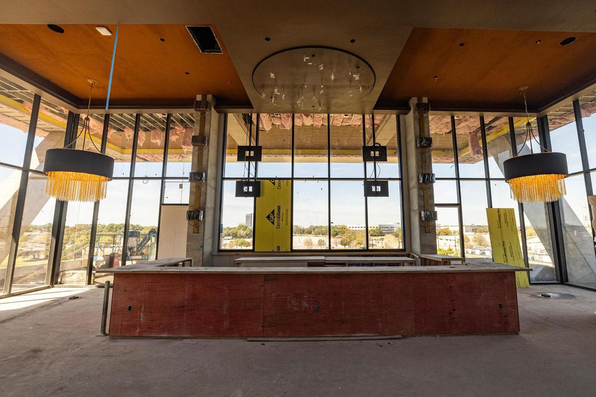 The inside of the resident bar and lounge at the One Rangers Way residential apartment complex in the Arlington Entertainment District on Tuesday, Nov. 12, 2024.
