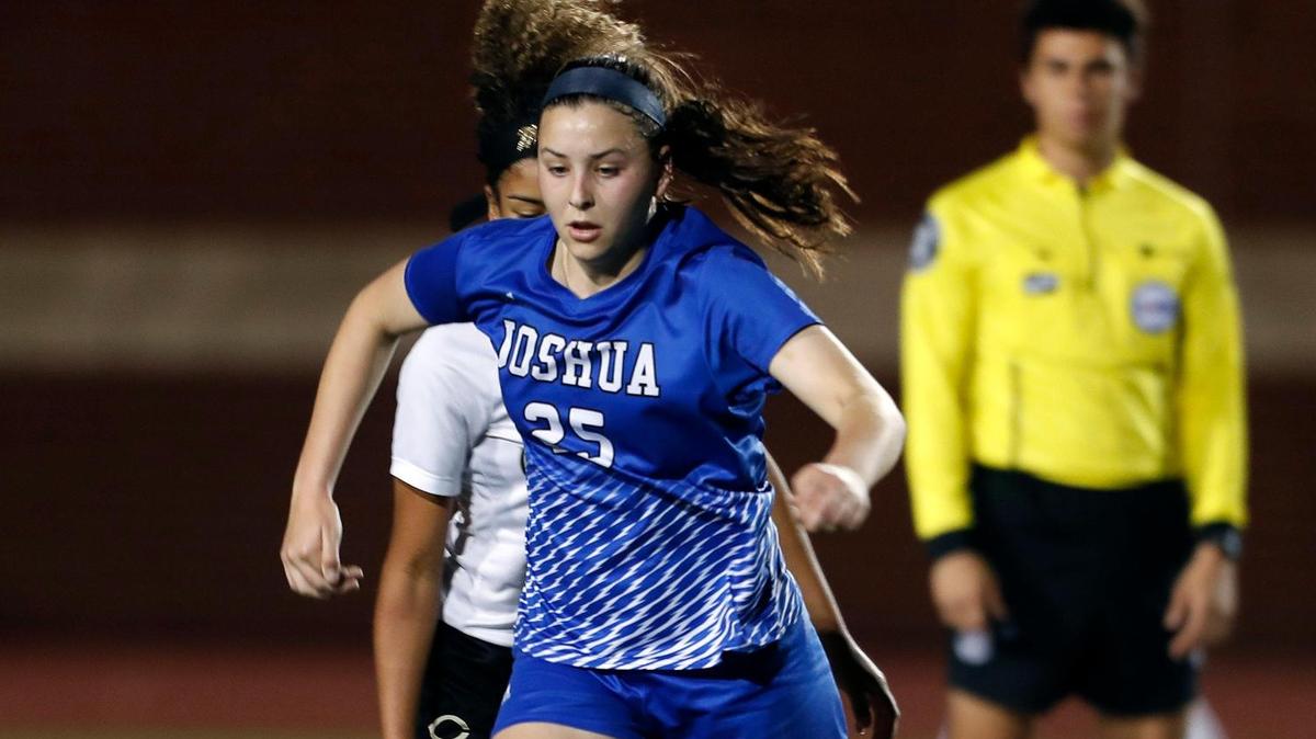Joshua’s Graycen Rasmussen (25) is second in the area this season with 34 goals. (Special to the Star-Telegram Bob Booth)