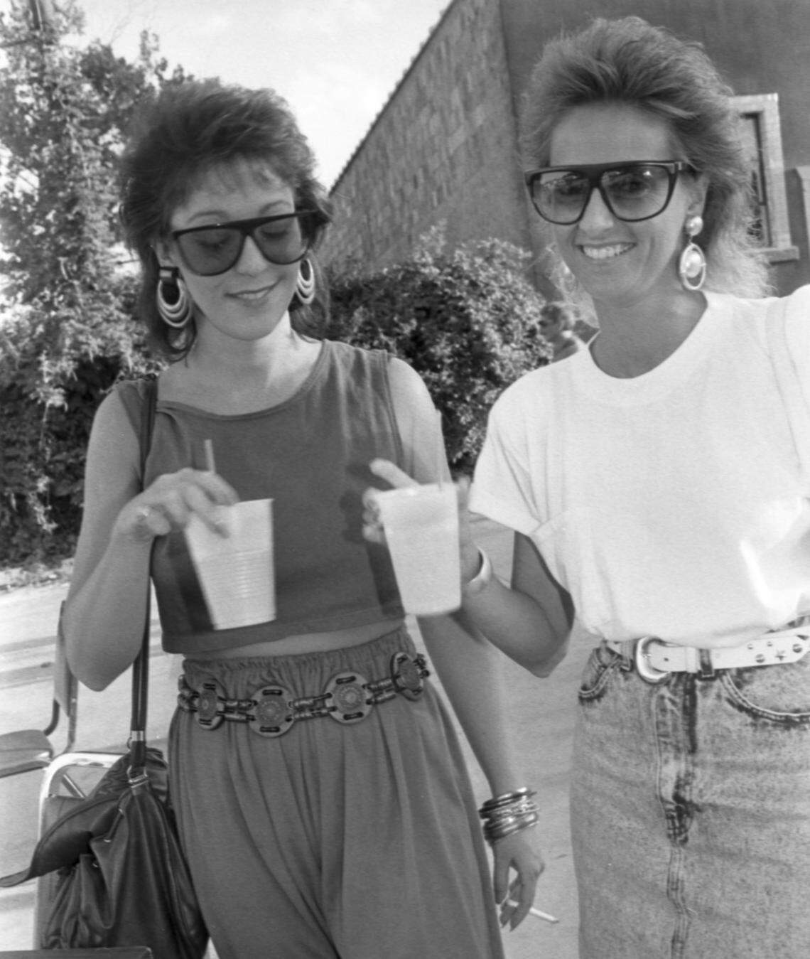 Aug. 24, 1988: Martha Sorrel and Debbie Houser attend the Outdoor Benefit II for the Muscular Dystrophy Association, held at 2100 Main St. Cafe on fringe of Fort Worth's Stockyards area.