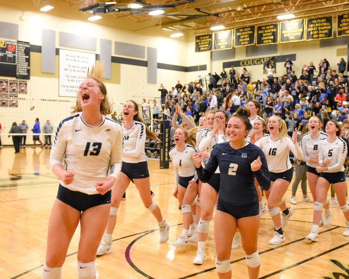 Flower Mound celebrates a win in the 6A Region I quarterfinal round vs. Byron Nelson, Monday November 5, 2018.