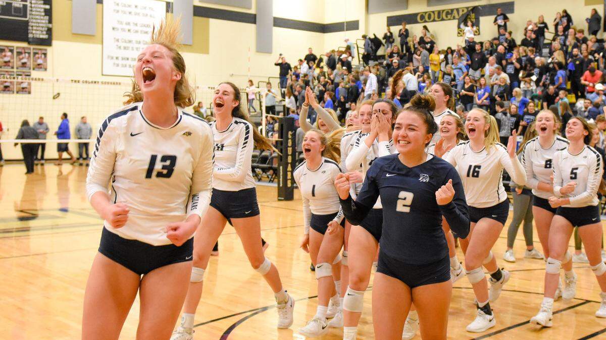 Flower Mound celebrates a win in the 6A Region I quarterfinal round vs. Byron Nelson, Monday November 5, 2018.