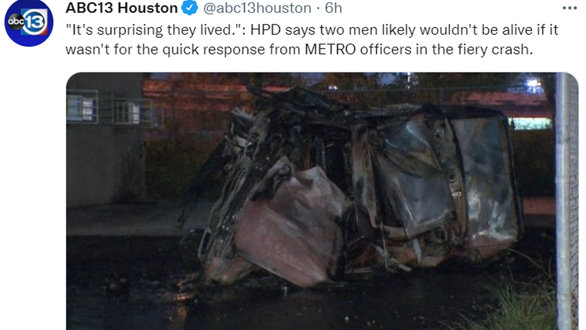 A BMW plummeted off a stretch of Texas highway and burst into flames, according to Houston police.