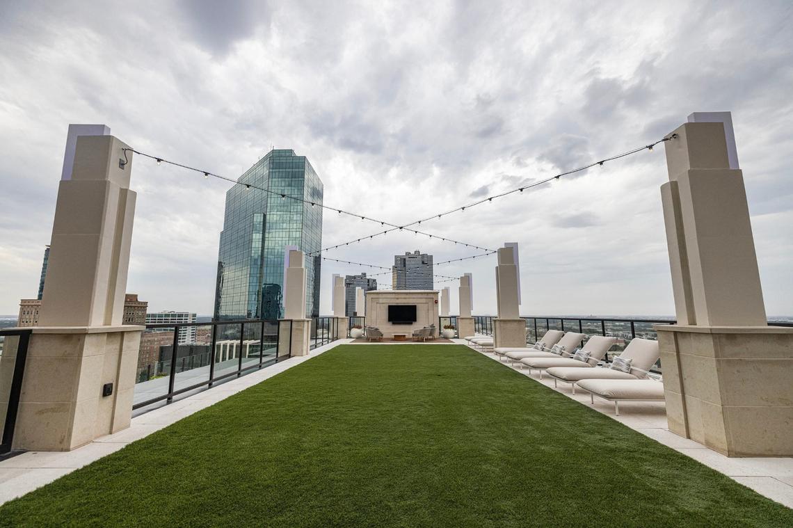 The courtyard on the 25th floor of the new Deco 969 High-Rise Apartments in downtown Fort Worth on Wednesday, July 17, 2024.
