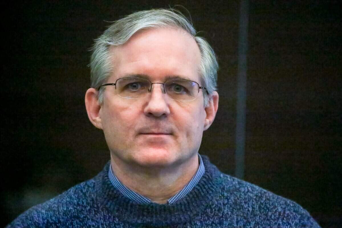 Paul Whelan, a former U.S. marine who was arrested for alleged spying, listens to the verdict in a courtroom at the Moscow City Court in Moscow, Russia, June 15, 2020. (Sofia Sandurskaya, Moscow News Agency photo via AP, File)