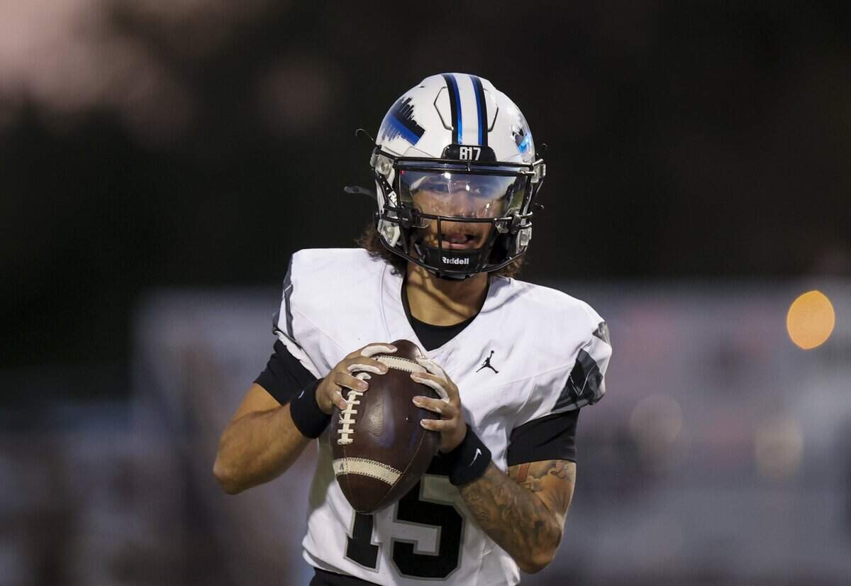 North Crowley quarterback Jacob Torres (15) prepares to pass the ball during the first half of the game against Waxahachie on Friday, Oct. 9, 2026, at Stuart B. Lumpkins Stadium in Waxahachie.