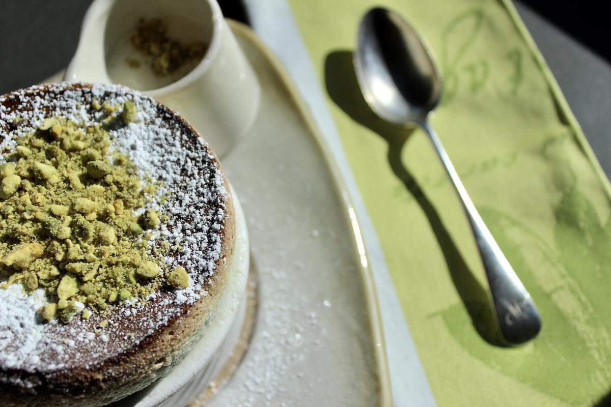 The pistachio souffle is a summer holdover at Rise Souffle.