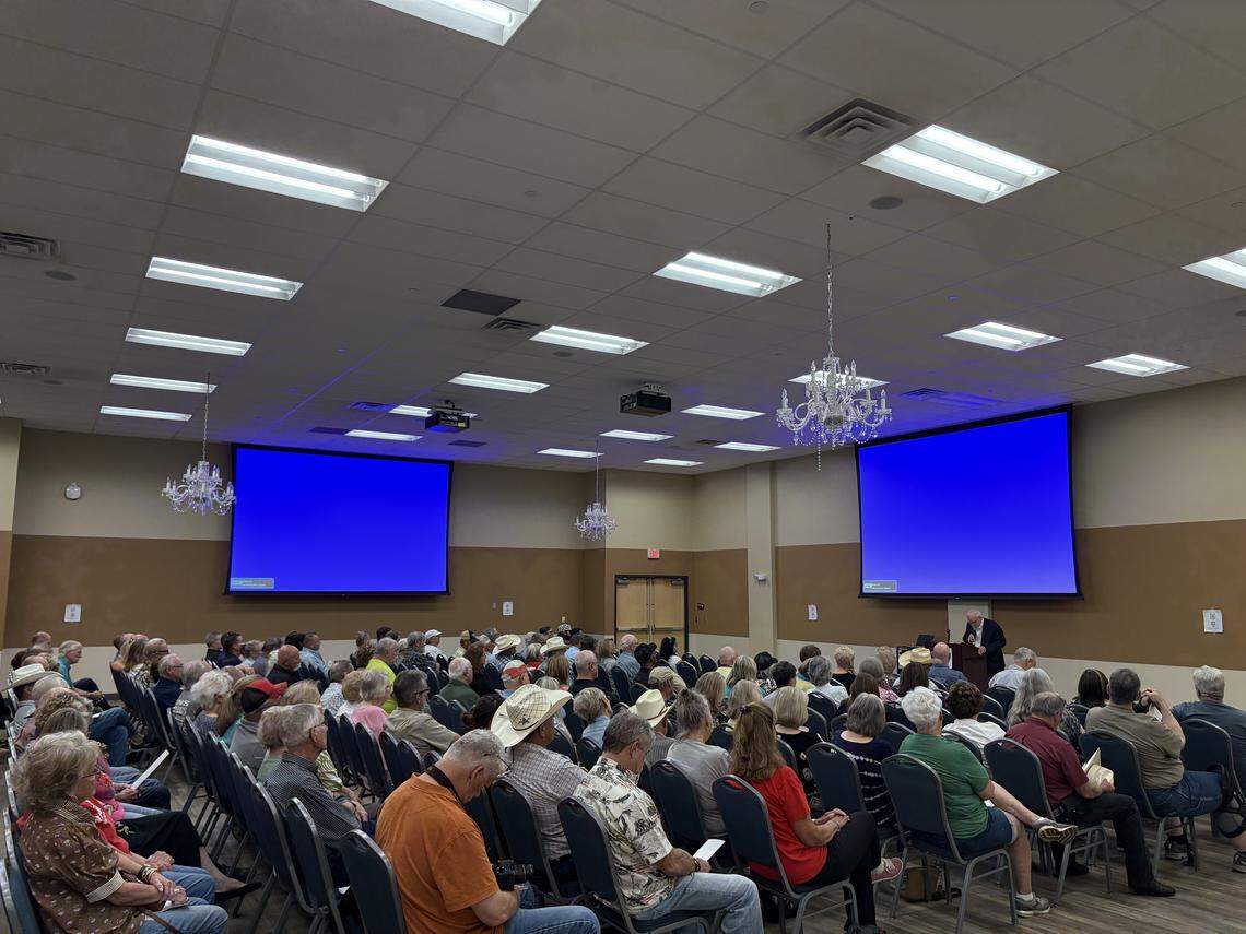 Supporters of Johnson County Sheriff Adam King gather at the Cleburne Conference Center on Tuesday, Sept. 2, 2025.
