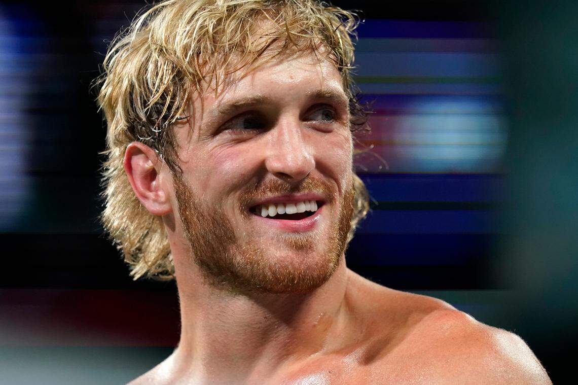 Logan Paul stands in the ring before an exhibition boxing match against Floyd Mayweather at Hard Rock Stadium, Sunday, June 6, 2021, in Miami Gardens, Fla. (AP Photo/Lynne Sladky)