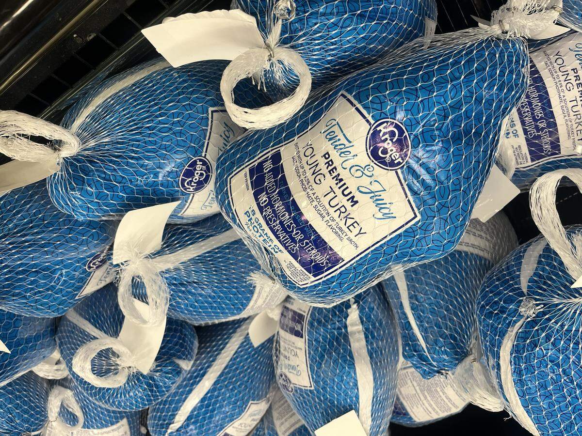 Thanksgiving turkeys at Kroger on Nov. 5, 2025.