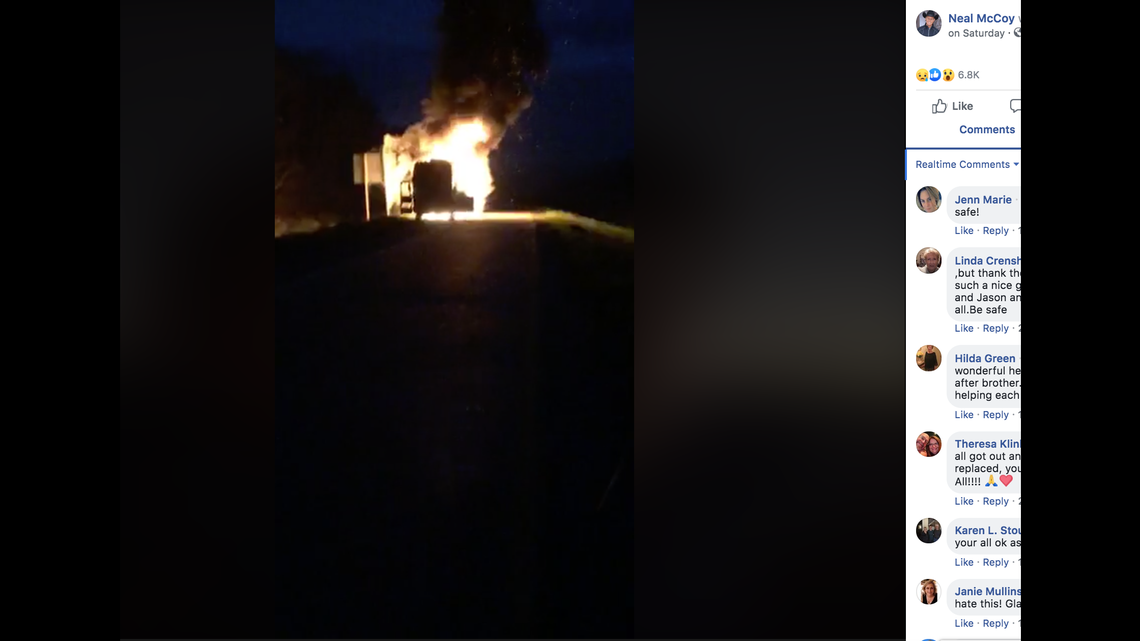 Neal McCoy took to Facebook Saturday to share video of his tour bus going up in flames.